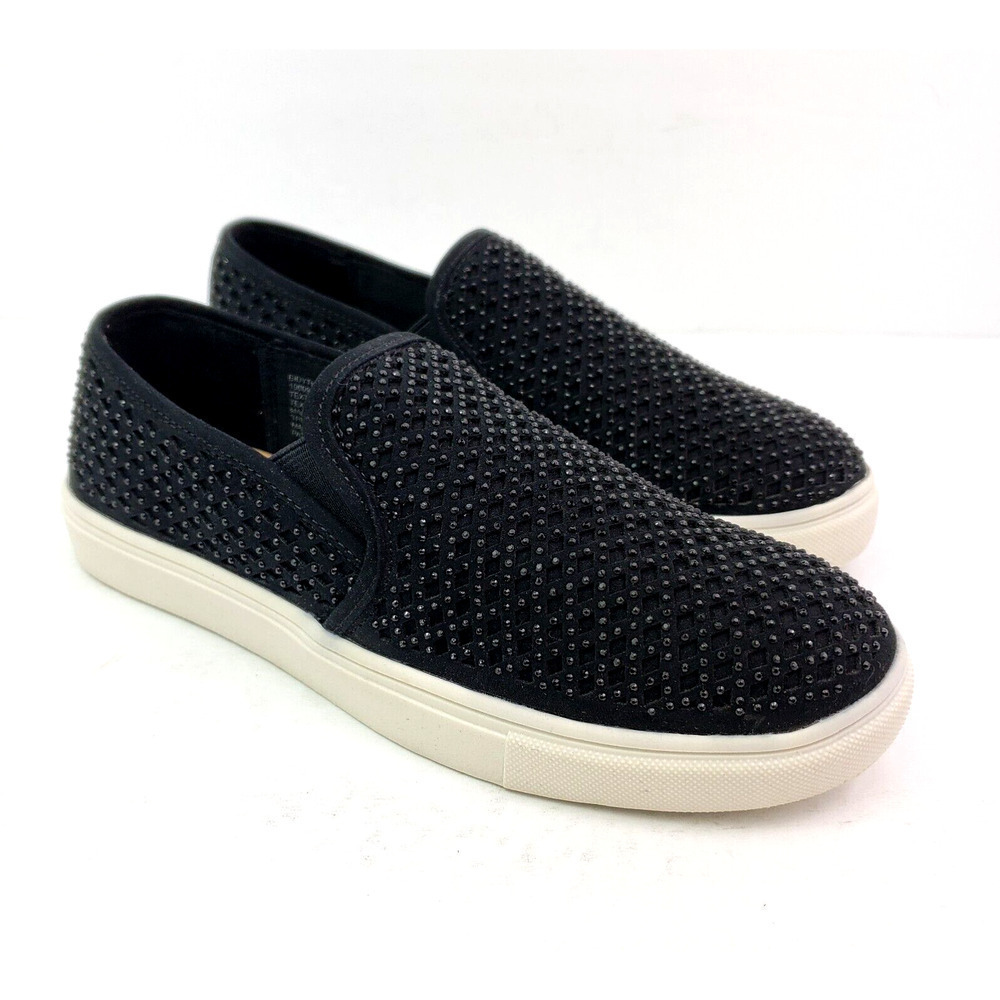 Wild Pair Eidyth Womens Size 6 Black Rhinestone Slip On Fashion Sneaker Shoes